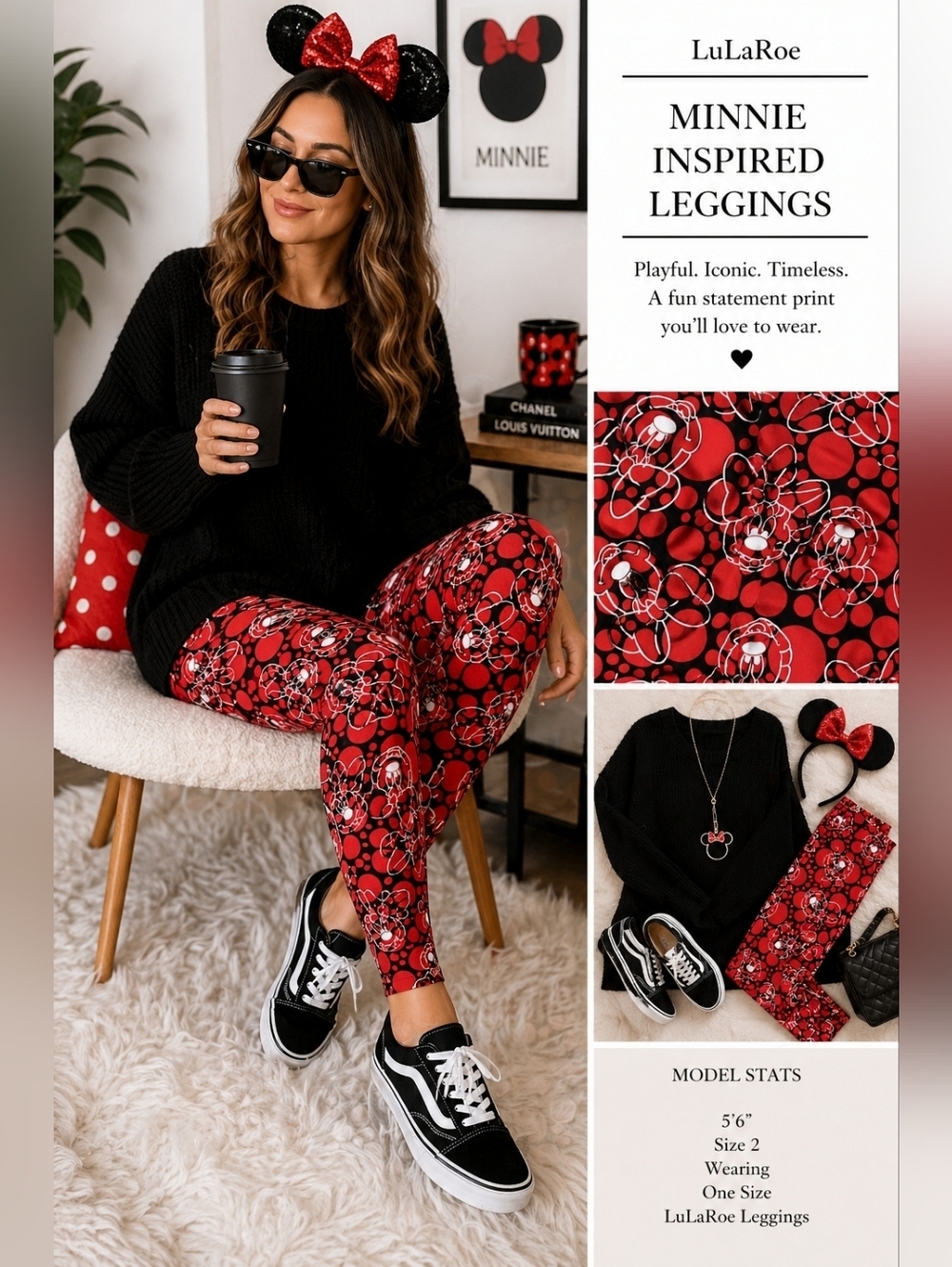 LuLaRoe Minnie Inspired Red Black Polka Dot Print Leggings Disney Style Curvy